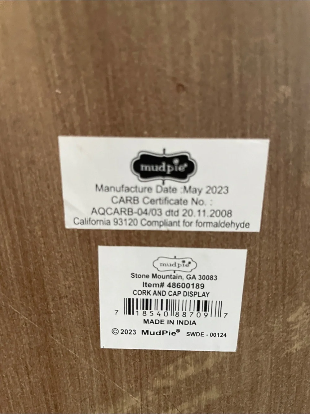 NWT Mud Pie Wooden/Glass Vino & Brews Bottle Cork/Cap Crate-Rustic Brown-13”x9”